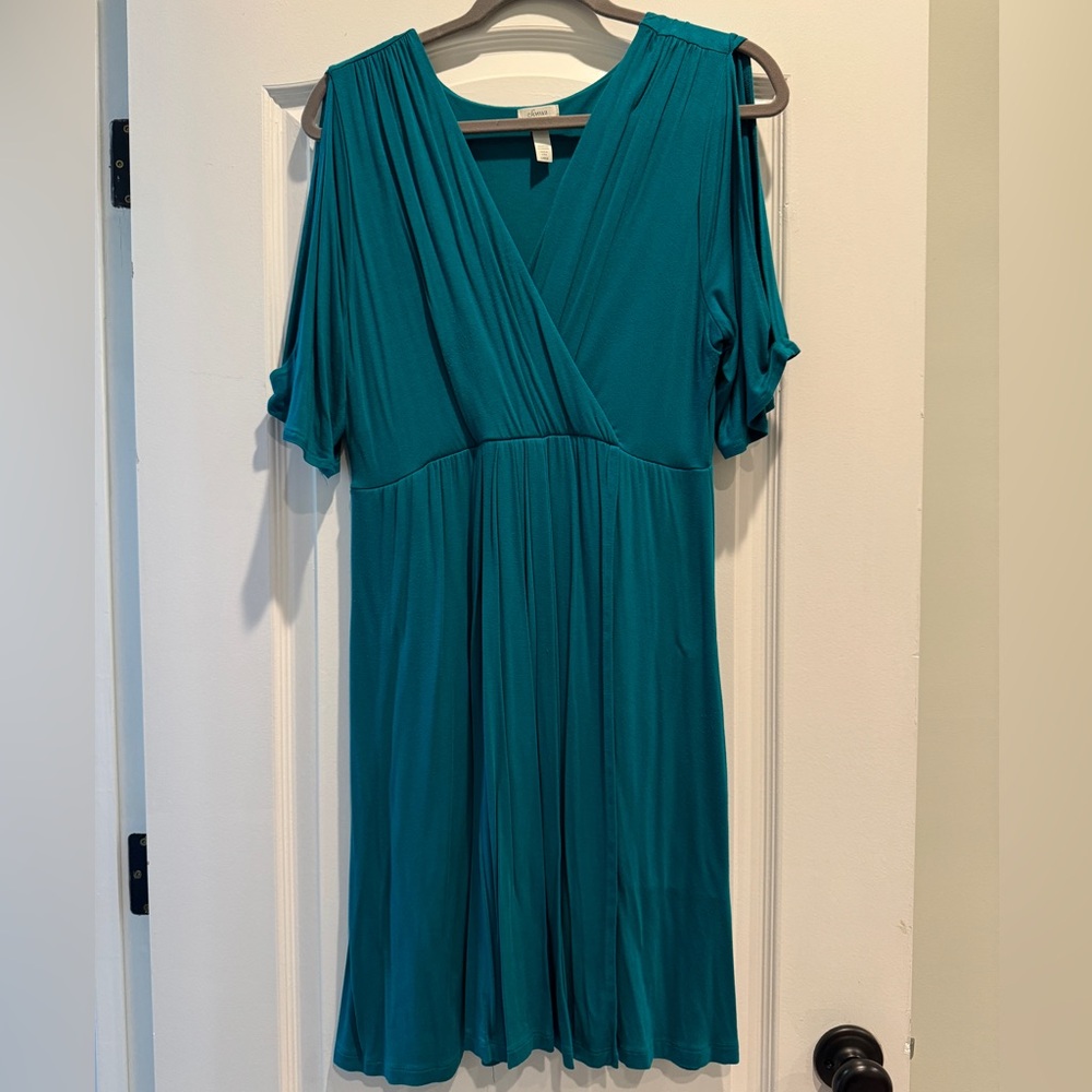 Soma Teal Short Dress with Flutter Sleeves